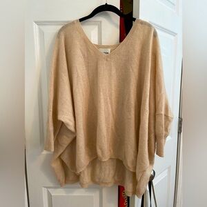 Kujten Paris Cashmere Drapey Drop Sleeve V-Neck Sweater